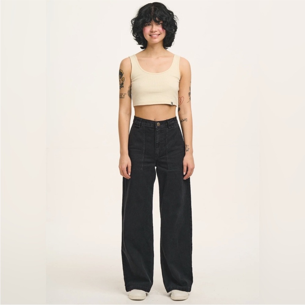 NWT Lucy & Yak Delores Wide Leg Denim Jeans Washed Black Size W28